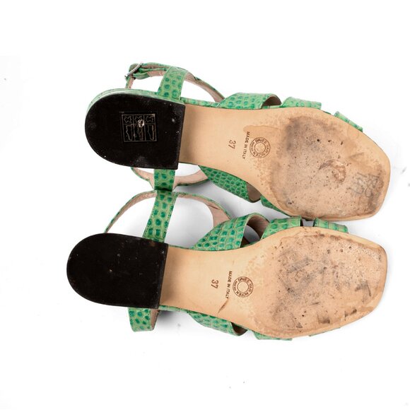 Dries Van Noten Green Embossed Leather Sandals - Size 37 - Picture 8 of 8